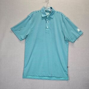 Straight Down Shirt Men's Small Blue Stripe Short Sleeve Stretch Golf Play Polo